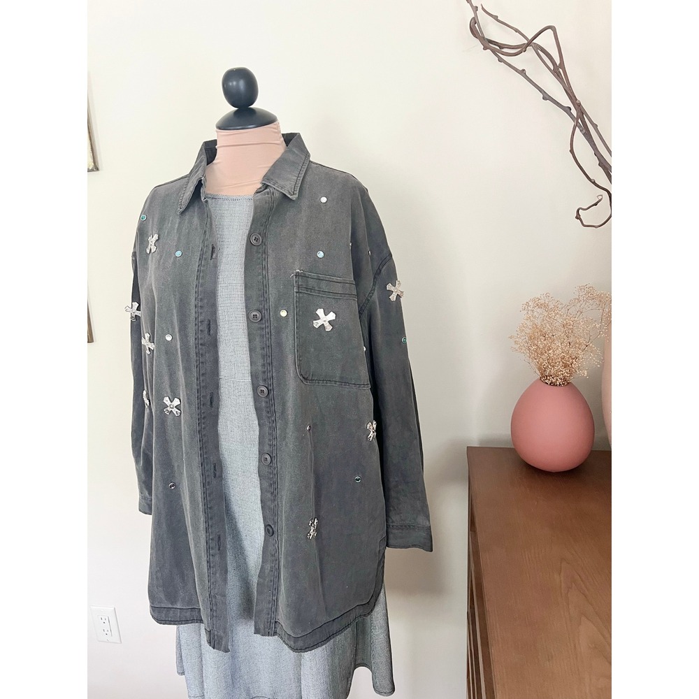 Vintage Y2K Forever 21 Bedazzled Denim Biker Jacket - Picture 9 of 9